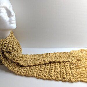 Holiday Gold Scarf 79x5 Long Chunky Handmade Crochet Hand Knit Warm Winter NWT